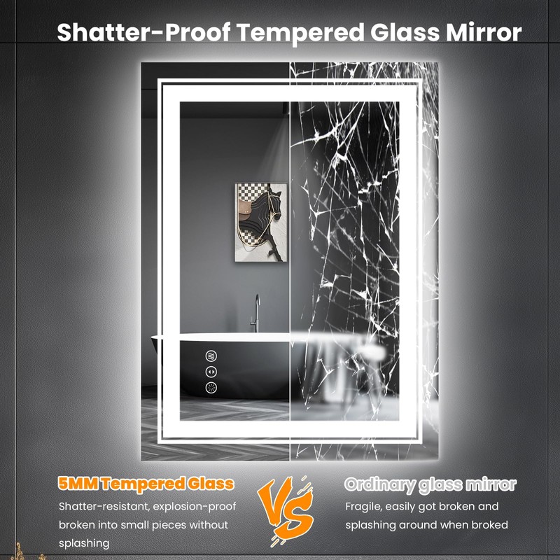 Snowdool LED Bathroom Mirror, 20"x28" Mirror with Front and Backlit,