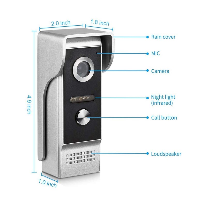 Video Intercom System, 7 Inches Monitor Wired Video Door Phone