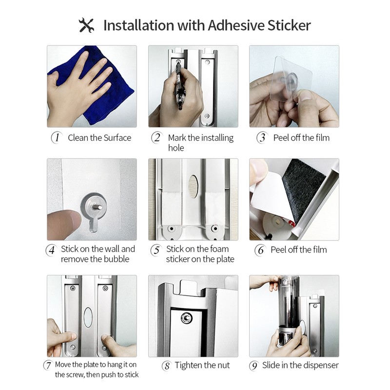CHUANGDIAN Manual Hand Soap Dispenser with Double Sided Foam Tape