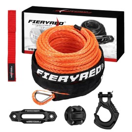 FIERYRED 3/16inch 50FT 8500LBS Synthetic Winch Rope Cable Kit with Forged Hook Rubber Stopper and Fairlead,Winch Line Replacement for 2000-3500LBS Winch, ATV, UTV, Offroad