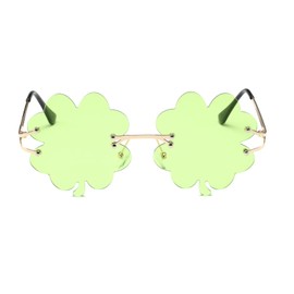 YUELUQU Vintage Fashion Funny Festival Sunglasses Metal Frameless Women Men Punk Party Glasses (Clover Light Colour4)