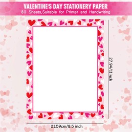 JarThenaAMCS 80 Sheets Valentine's Day Stationery Paper Red Pink White Love Heart Writing Paper Love Letter Paper for Wedding Invitation Office School Printing, 8.5 x 11 Inch, Double-Sided