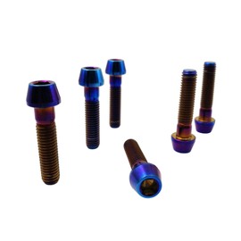 RISON-Titanium Pack of 5 Titanium Bicycle Stem Screws M5, Bicycle Cone Screws Conical Hex Socket Screws, Bicycle Stem Bolts Bicycle Shaft Screws Cone Head Screw for Mountain Bike