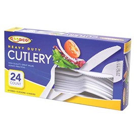 Goodco! Heavy Duty Plastic Cutlery set - 8 Spoons, 8 Forks, 8 Knives - Total 24