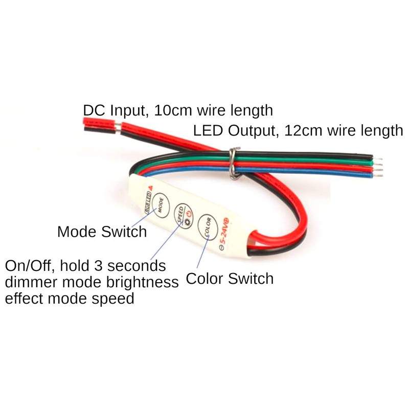 3-Key LED Controller for RGB LED Light Strips with Fixed