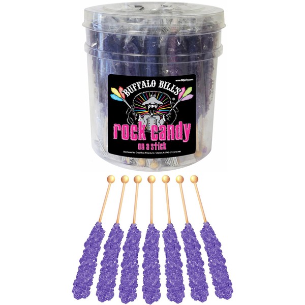 Buffalo Bills Grape (Purple) Rock Candy On A Stick (36-ct tub purple rock candy crystal sticks)