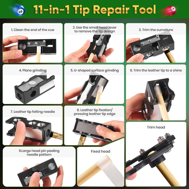 DOYFAY Billiards Pool Cue Tip Shaper 10-in-1 Pool Cue Tips