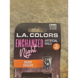 L.A. COLORS LA COLORS Enchanted Night Short Square Glue Nails - Walking in Webs C30901 - NEW