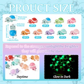 18 Pcs Mini Sea Turtle Charms Glow in the Dark Turtle Pendants Luminous Tortoise Animal Charms Resin Sea Tortoise Earring Charms for Necklace Bracelet Jewelry Making
