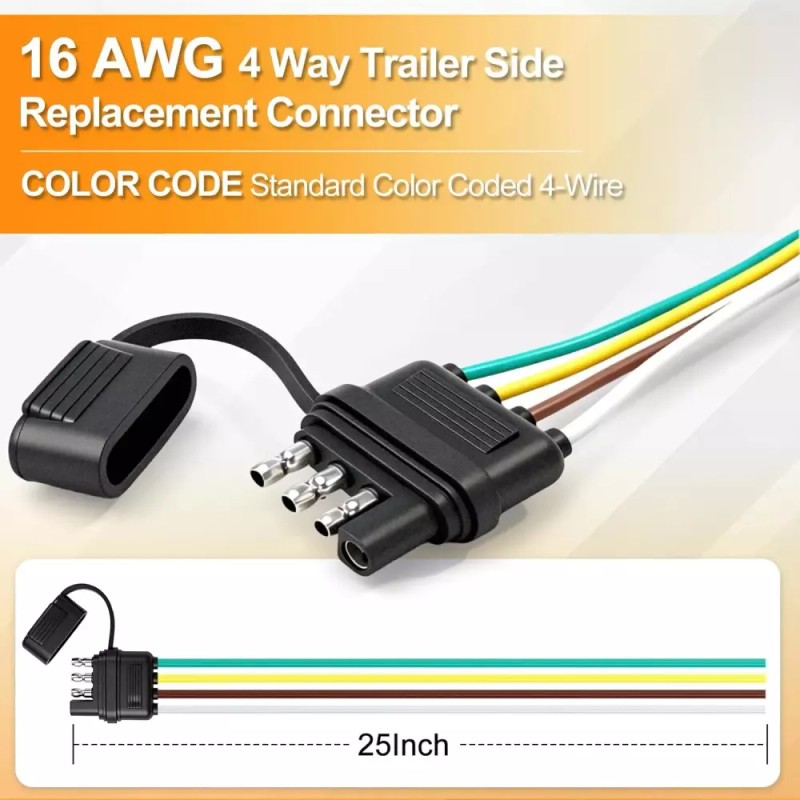 Ekrnlyi 4핀 트레일러 커넥터(2팩) 먼지 덮개가 있는 25인치 16AWG 4방향