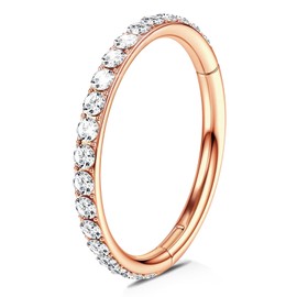 WBRWP 316L Stainless-Steel Hinged Nose Rings Hoop : Womens and Mens Ear Pierecing Ring with Zircon 20G(0.8mm) Septum Clicker Helix Cartilage Hoop Diameter 6mm, Rose Gold Color