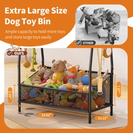 Lomivra Full Metal Dog Toy Basket, 23.6"x11.2"x7.9" Large Toy Bin with Storage Organizer, Chew-Resistant Toy Box for Dog Stuff Accessories, Pet Toy Storage Holder Chest for Cat Dogs Essential Supplies