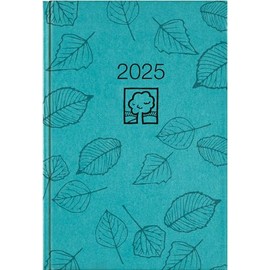 Zettler - Book Calendar 2025 Turquoise, 14.5 x 21 cm, Pocket Calendar with 392 Pages in Cardboard Cover, 1 Day on 1 Page, Day and Week and Interest Counting, Blue Angel and German Calendar