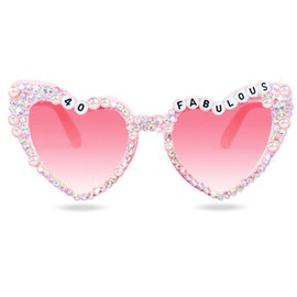 Topfunyy 40th Birthday Glasses for Women - Pink 40 & Fabulous Shiny Diamond Pearl Sunglasses for Women 40th Birthday Party Supplies