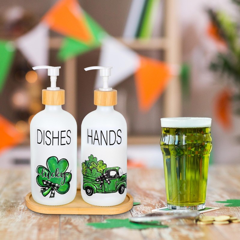 JarThenaAMCS 2Pcs St. Patrick's Day Soap Dispenser Plaid Shamrock Clover