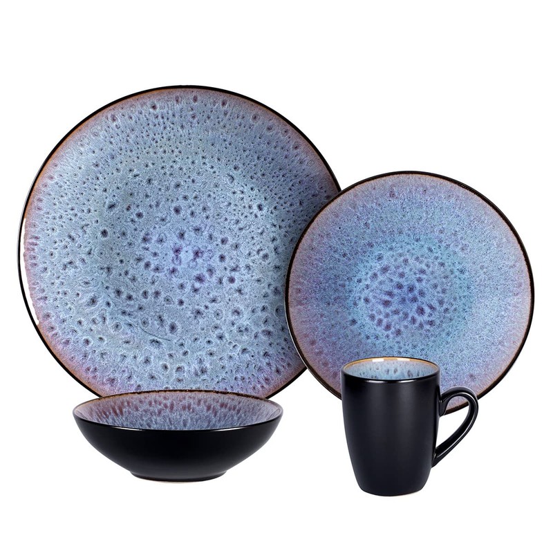 Home VSS, Stoneware Dinner Set Reactive Glaze (16pc Set, Grey)