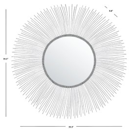 SAFAVIEH Home Collection Jaslene Silver Sunburst 35-inch Round Decorative Accent Wall Mirror for Bedroom Living Room Bathroom Entryway