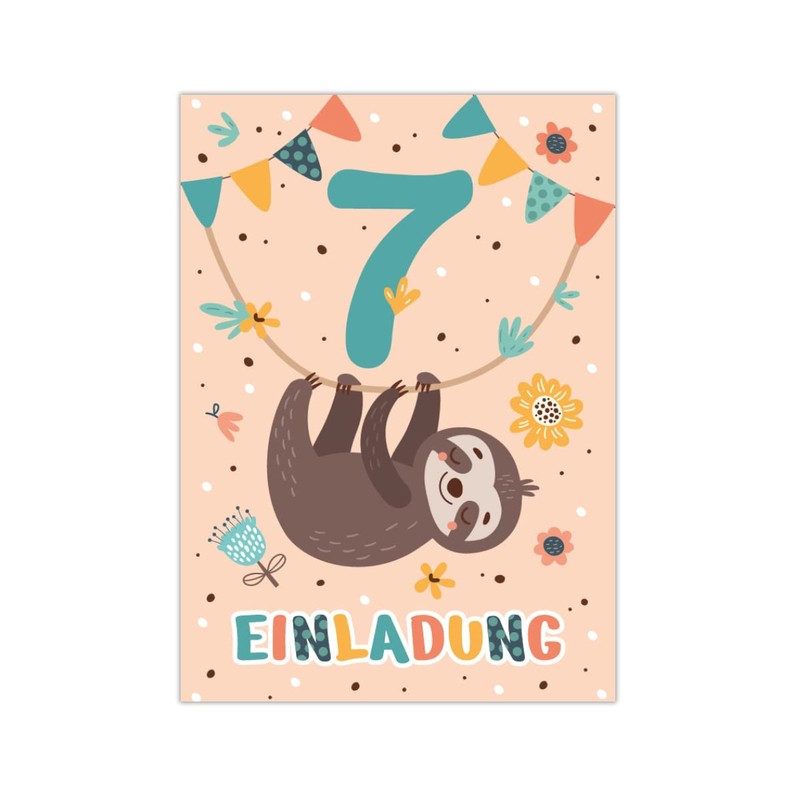 12 Invitation Cards with 12 Envelopes for 7th Children's Birthday