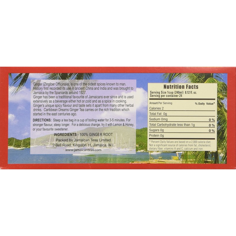 Caribbean Dreams Ginger Tea, 24 Tea Bags, Herbal, Natural, Caffeine