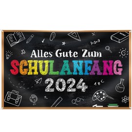 BETESSIN First Day of School 2024 Decorative Black - Alles Gute Zum Schulanfang Banner in Blackboard Style - Hanging Decoration for Back to School Boys and Girls, First Day at School Celebrations and