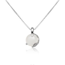 Weviway White Jade Flower Pendant Necklace for Women - 925 Sterling Silver Floral Natural Gemstone Necklace, Dainty Crystal Stone Jewellery Gift for Her