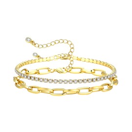 Mytys Gold Chain Bracelets for Women-14k Dainty Gold Plated Stackable Bracelet Set-Adjustable Twist Paperclip Chain Bracelets