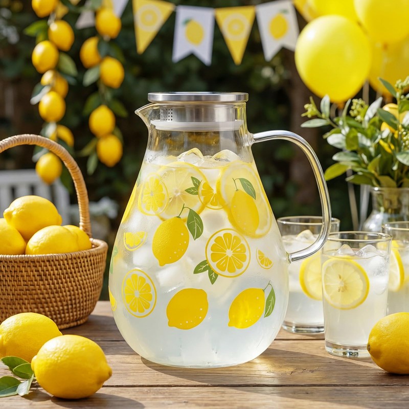 Yungyan Lemonade Pitcher with Lid 67.6 oz Clear Glass Water