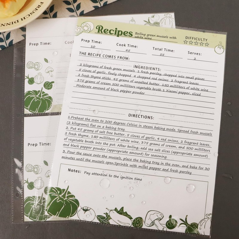 Recipe Binder with Clear Protective Plastic Sleeves, 8.5x11 3 Ring