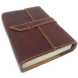 Tuk Tuk Press, Handmade Buffalo Leather Journal, Luxury Medium Brown Smooth Finish, 200 Unlined Thick Cotton Pages, Refillable, (6 x 4, Dot)