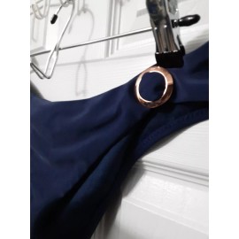 Shekini Low Waist High Cut Ring Sides Bikini Bottoms NWT Navy XL