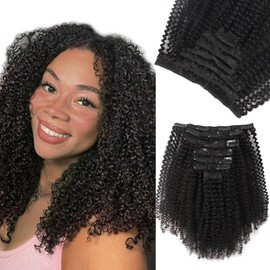 Yuniffe Afro Curly Clip in Hair Extensions for Black Women Real Human Hair Extensions Clip ins 4A 4B Afro Kinky Curly Natural Black Double Weft Remy Hair Extensions 16 Inch 7Pcs 120g