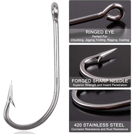 Stainless Steel Saltwater Fishing Hooks - 40pcs 34007 O'shaughnessy Hooks Forged Long Shank J Fishing Hooks Extra Strong Metal Fish Hooks Size 1/0-10/0