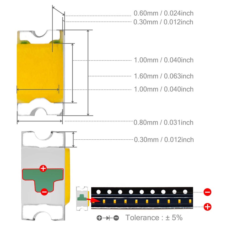 Chanzon 100 pcs SMD 0603 (1.6mm x 0.8mm) Warm White