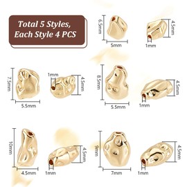 PH PandaHall Pack of 20 Irregular Gold Beads in 5 Styles 14K Gold-Plated Twist Spacer Beads Metal Spacer Beads Gold Loose Connecting Beads for DIY Necklace Earrings Jewellery Making Crafts