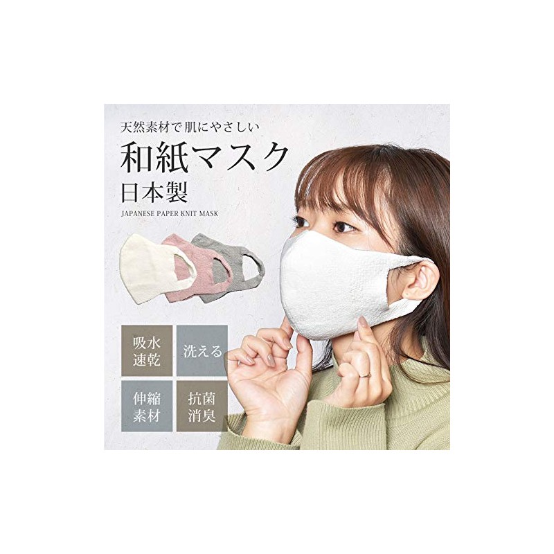 Japanese Washi Mask, Japan PAPER KNIT MASK, Men's, Women's, White,