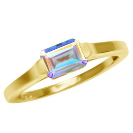 Silvershake Half Bezel Set Octagon Shape Gemstone White Gold Plated or Yellow Gold Plated 925 Sterling Silver Minimalist East-West Solitaire Promise Ring Jewelry for Women, 7, Sterling Silver 18K Gold