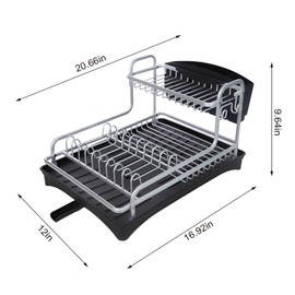 Ken's Kitchen Dish Drying Rack for Kitchen Counter, Stainless Steel Large Dish Strainer with Drainboard Set for Sink, 2 Tier Dish Drainers,Black with Silver