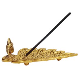 Purpledip Metal Incense Stick Holder Agarbatti Stand: Buddha On Leaf (12639C)
