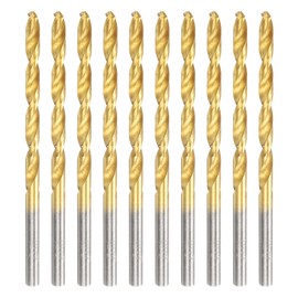 uxcell 10pcs Titanium Twist Drill Bit 9/64" Drilling Dia High Speed Steel Drills for Hardened Metal, Stainless Steel, Cast Iron, Wood, Plastic