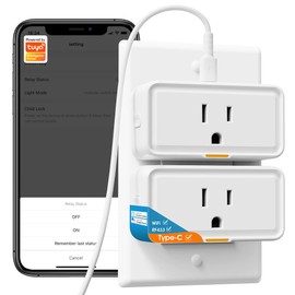 Smart Plug with Type-C Port and WiFi+RF433, 15A Smart Outlet Compatible with Alexa, Google Home, Smart Socket with APP Remote Control Timer Memory Function and Fluorescent Strip Design (2PCS)