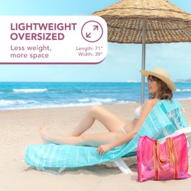 COMFYRIA Turkish Beach Towel with Tote Bag - Extra Large 39x71 Cotton Beach Towel - Sandfree, Quick Dry Lightweight Beach Blanket - Prewashed for Soft Feeling - Travel Essentials Clearance - Turquoise