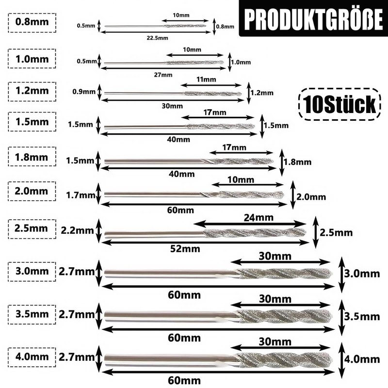 10 Piece Diamond Drill Bit Set, Tile Drill Set, Robust