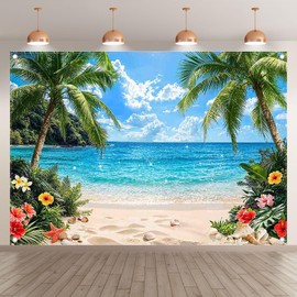 ZTHMOE Fabric 7x5ft Summer Tropical Beach Backdrop Hawaiian Island Banner