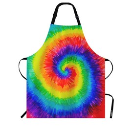 Beabes Tie-Dye Design Kitchen Bib Apron Colored Rainbow Swirl Spiral Alcohol Ink Polyester Adjustable Apron for Outdoor BBQ Gardening 27" X 31" for Chef Waitress