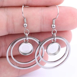 Reidgaller 20pcs Stainless Steel 8mm Cabochon Earring Base Setting Blank Trays With Double Circle Hoop Charms Diy Bezels For Earrings Jewelry Making