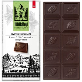 Milkboy Swiss Chocolates - 72% Cocoa with Crispy Mint Chocolate Bars (5 Pack)
