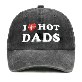 I Love Hot Dads Hat, Mens Womens Funny Adjustable Embroidered Baseball Cap Black