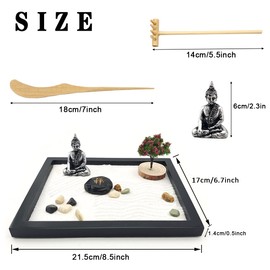 LuXianYS Japanese Zen Sand Garden, Mini Zen Garden Set, Zen Garden Kit, Mini Table Zen Sand Garden Kit with stons, 8.5x6.5 Meditation Gift Set for Home & Office Desk Accessories