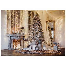 WOLADA Christmas Backdrop Christmas Backdrops for Photography Vintage Christmas Backdrop Holiday Backdrop Gold Christmas Backdrop 8x6FT 11715