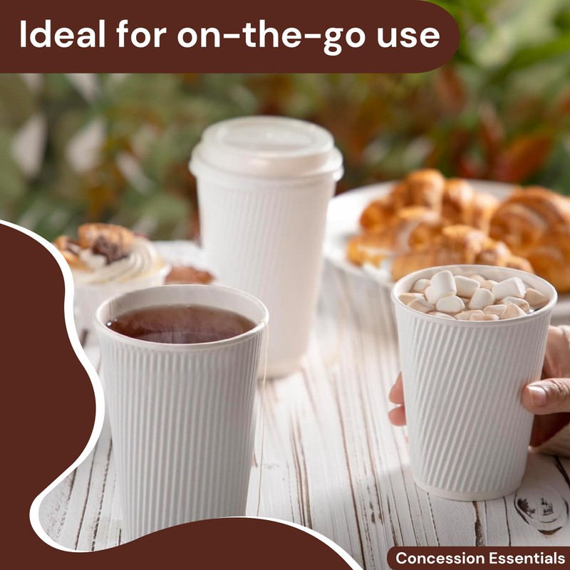 12oz Double Wall Ripple White Paper Coffee Cups- Pack of